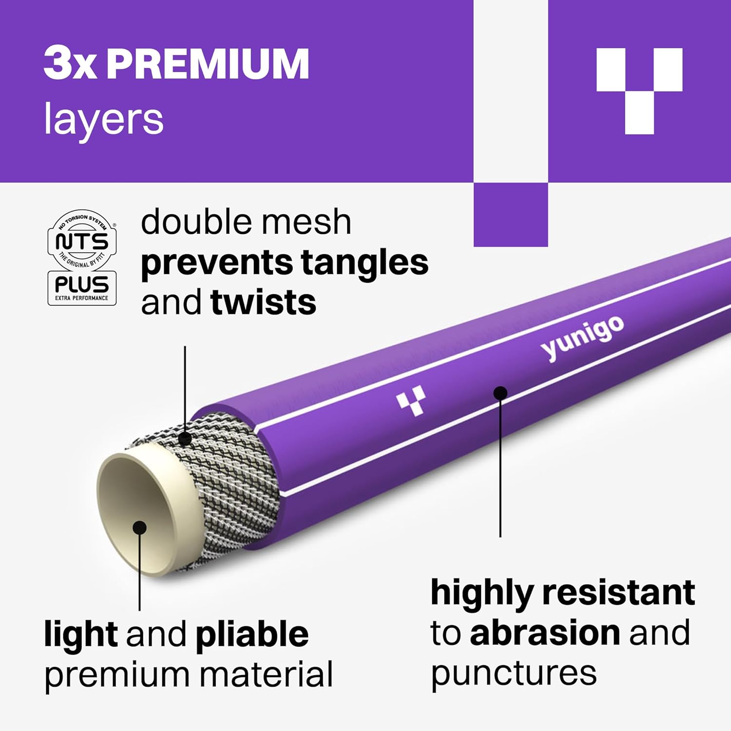 SERENITY 100ft Flat-to-Round Purple Garden Hose – Lightweight, No-Kink, Abrasion-Resistant TPV Hose with Durable Aluminum Fittings, Spray Nozzle & Hose Mender, Ideal for Home & Garden Watering