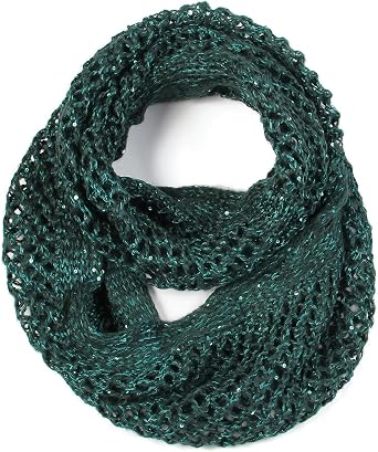 Scarfand's Lacy Knit Patterned Cowl, Infinity Loop Scarves, with Sequins