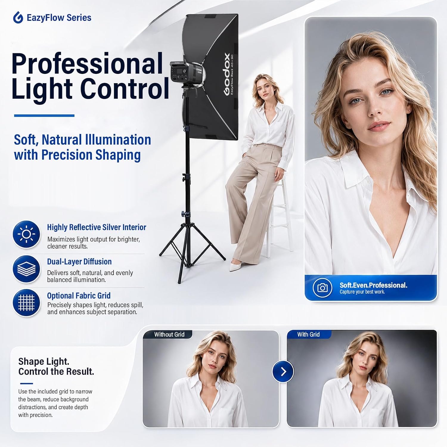 GODOX EazyFlow 40×90cm / 16×35" Rectangular Softbox Lighting Modifier