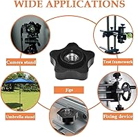 Vista 6 de Aifeier ET 4 piezas de tuercas de sujeción con perilla de rosca hembra de 3/8"-16 en negro de nylon con cabeza en forma de estrella de 5 puntas