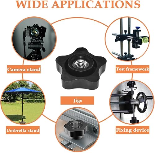 Miniatura 6 de Aifeier ET Pomo de rosca hembra de 38 "-18 de nailon negro con 5 estrellas en forma de cabeza de sujeción