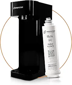 Hidrofiltros - Purificador de Água Facile com Refil C3 Elimina Cloro, Odores e Sabores Cor Preto Hidrofiltros