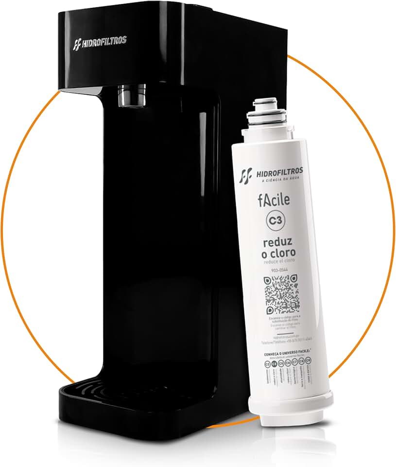 Hidrofiltros - Purificador de Água Facile com Refil C3 Elimina Cloro, Odores e Sabores Cor Preto Hidrofiltros