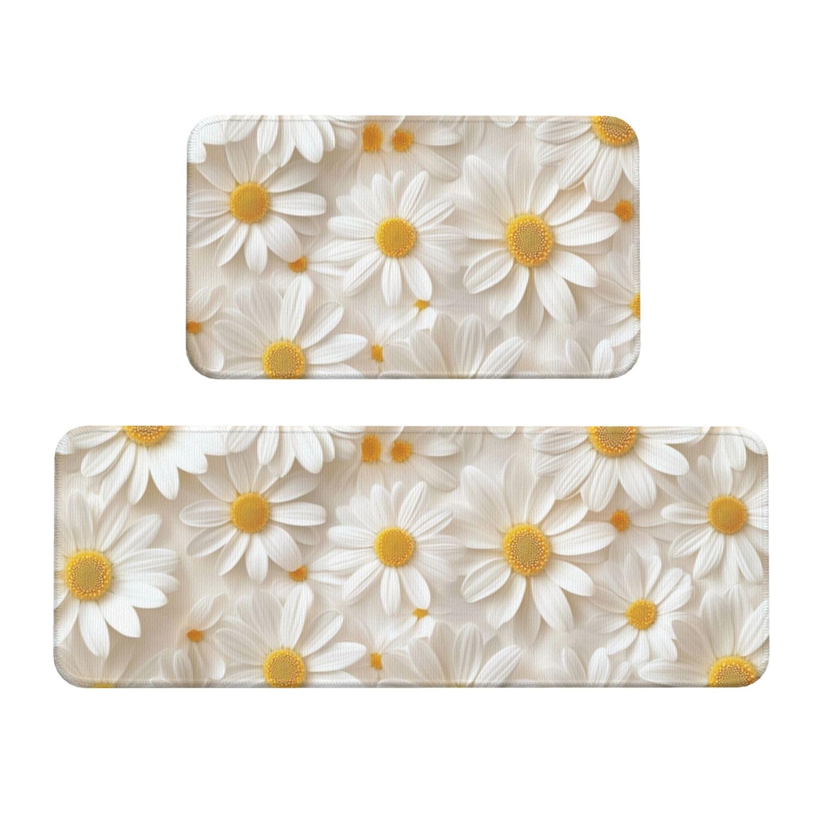 Tapetes de cocina para el suelo con flores blancas, ideales para lavandería y hogar