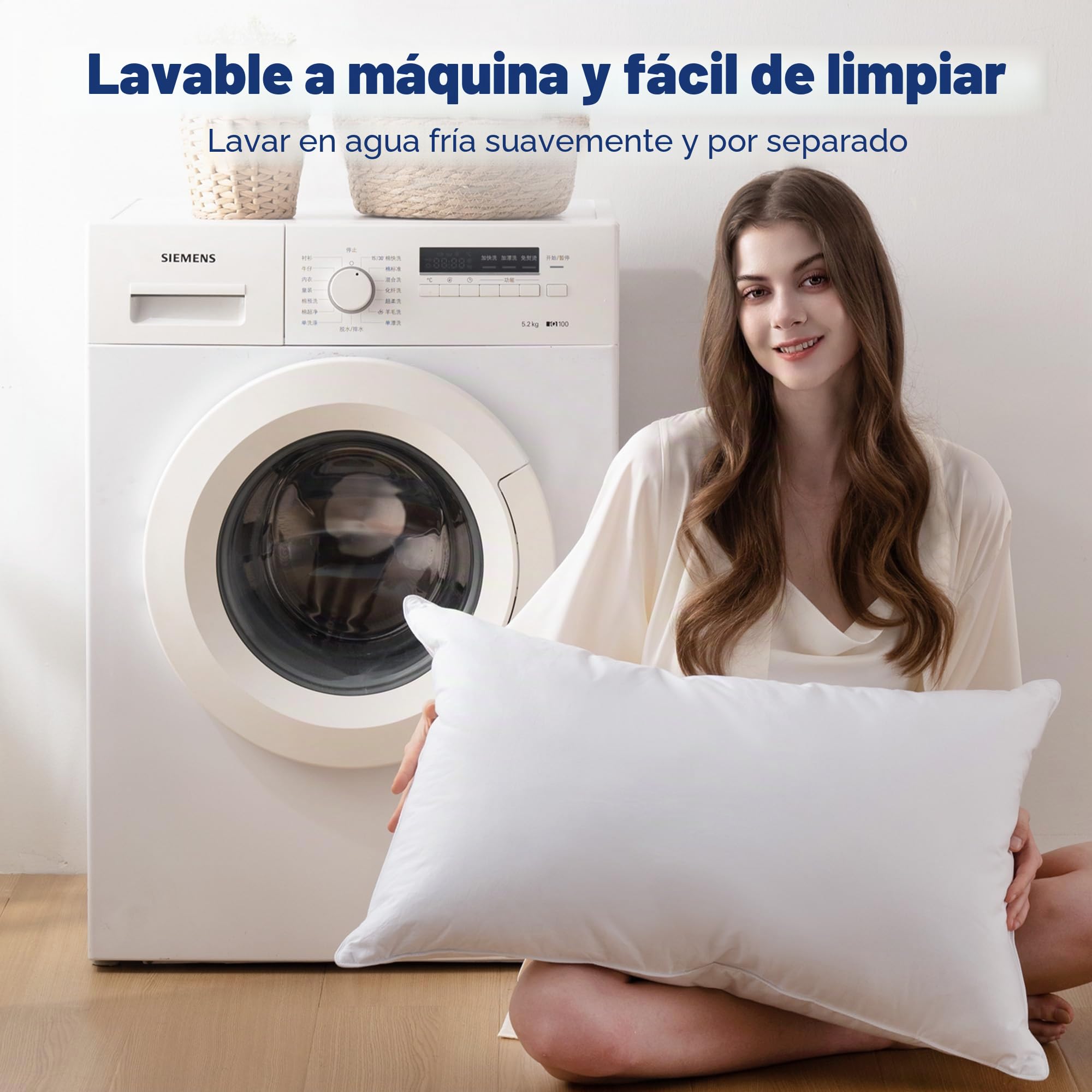 UNIKOME Almohada de Pluma y plumón de Ganso, Juego de 2 Almohadas 50x75cm, Funda de Almohada de Lujo de 100% algodón, Lavable, Oeko-Tex, Blanco (50×75cm)