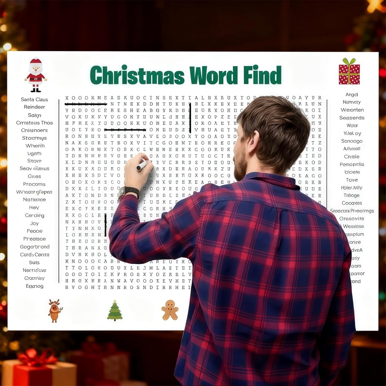 Christmas Giant Word Search Poster – With Erasable Marker Pen, Giant Holiday Word Search Wall Poster for Thanksgiving and Christmas, 36" X 24" Wall Game for Family Holiday Party Activity (Christmas)