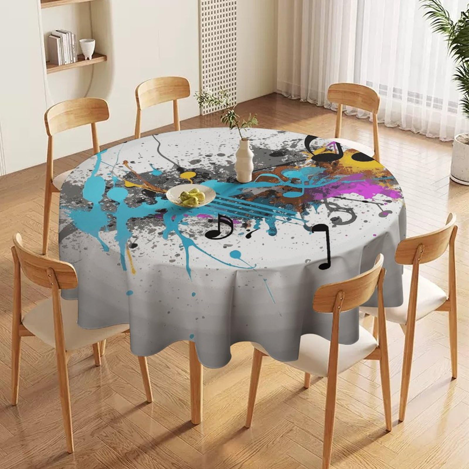 Nappe musicale ronde imperméable stoppe les taches tissu lavable 178 cm pour repas sans stress