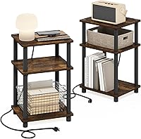 Vista 16 de FURINNO Elegante mesa auxiliar, roble francés gris/negro, paquete de 2 (2-99800GYW)