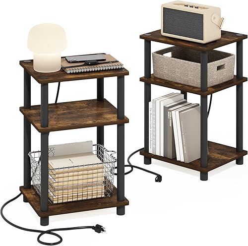 Miniatura 16 de FURINNO Elegante mesa auxiliar, roble francés gris/negro, paquete de 2 (2-99800GYW) Roble Francés/Negro,Cereza oscuro/ Negro,Ámbar