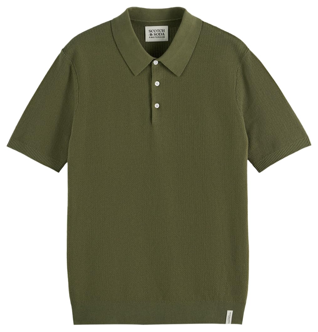 Scotch & Soda Men's Knitted Polo Shirt, Olive Night 301, L