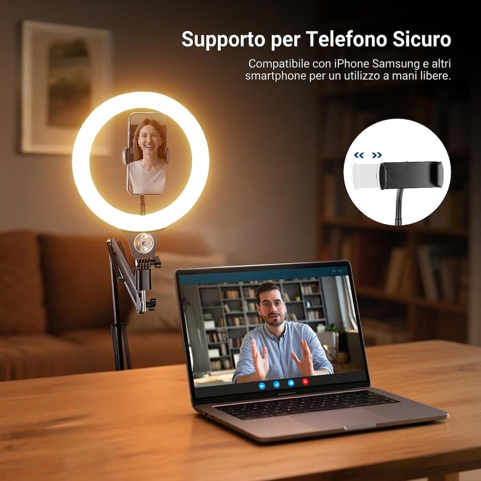 NEEWER ENTRY LEVEL VERSION 10" 10W Luce ad Anello con 46"-63" Supporto, N44 | Overhead Telefono Supporto, Supporto Compatibile con iPhone