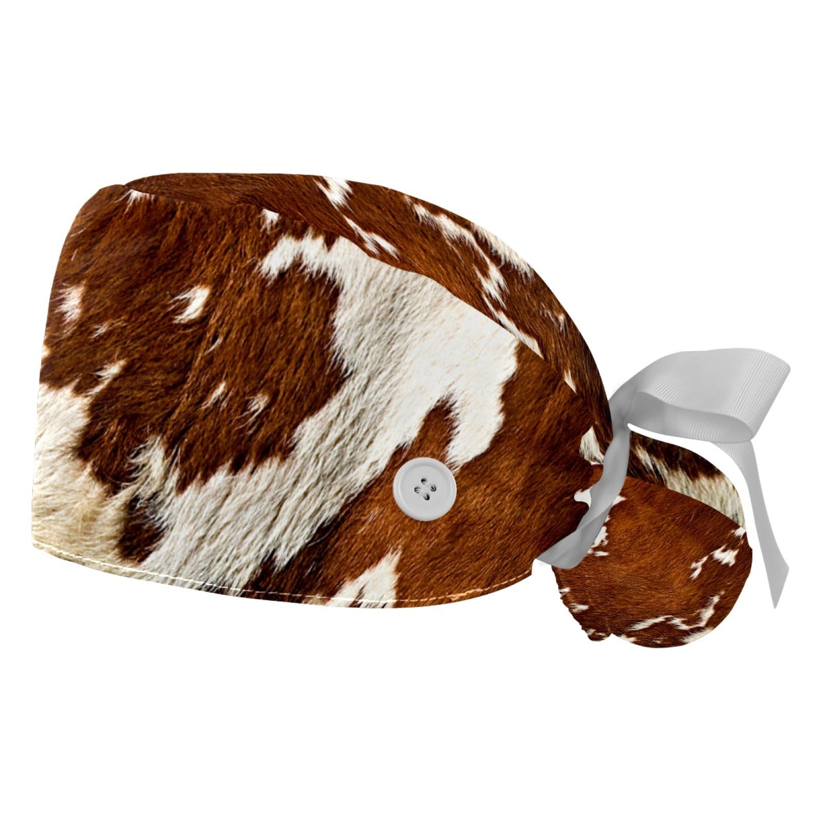 2 PCS Bouffant Cap with Button Ponytail Pouch Working Cap Sweatband Adjustable Surgical Cap Black and White Cow