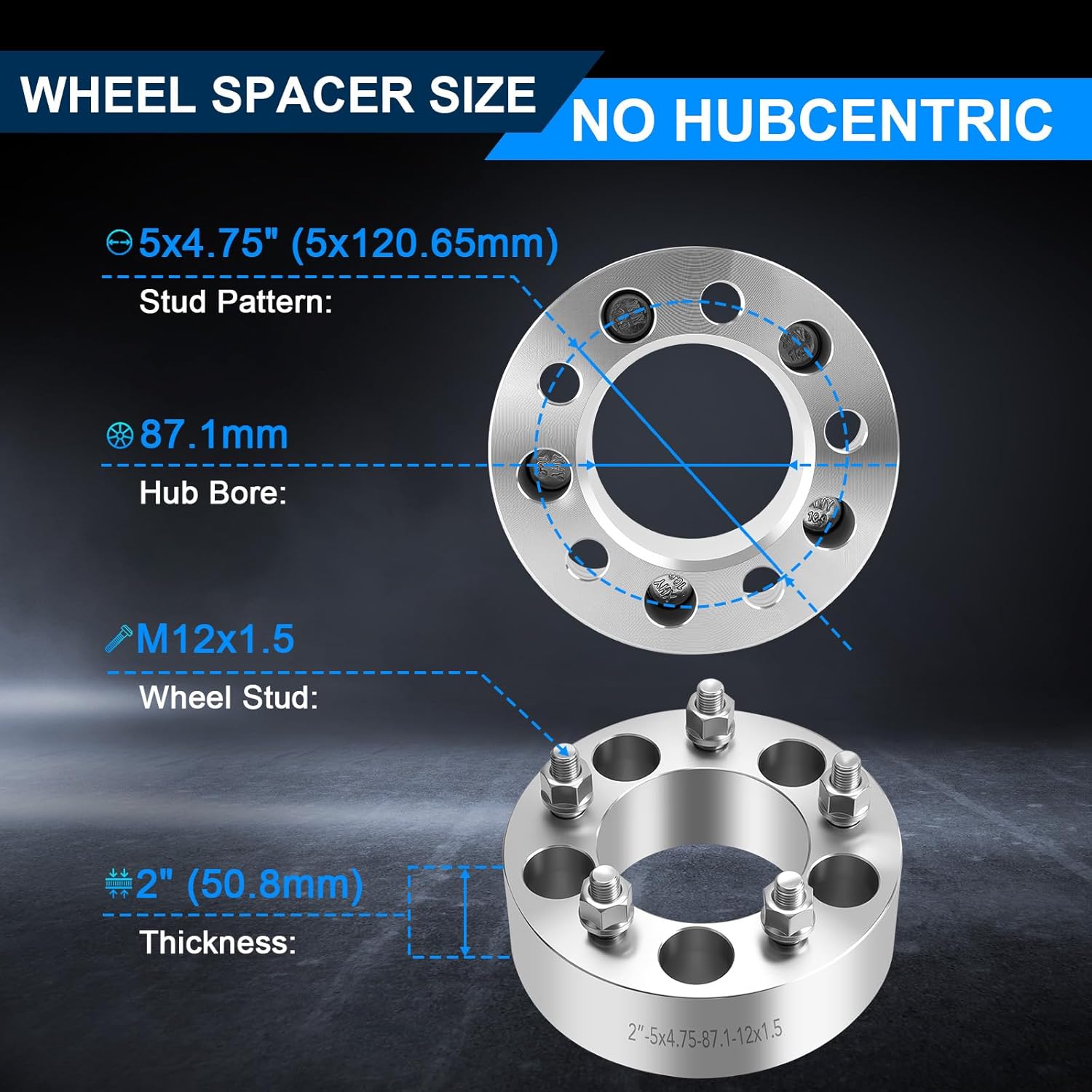 5x4.75 Wheel Spacers 2 Inch with M12x1.5 Studs, 87.1mm Hub Bore, 2" 5x139.7 Forged Wheel Adapters for Rivera FWD Eldorado Camaro S10 Blazer Jimmy Sonoma Typhoon Bravada Firebird, 4Pcs Not Hubcentric
