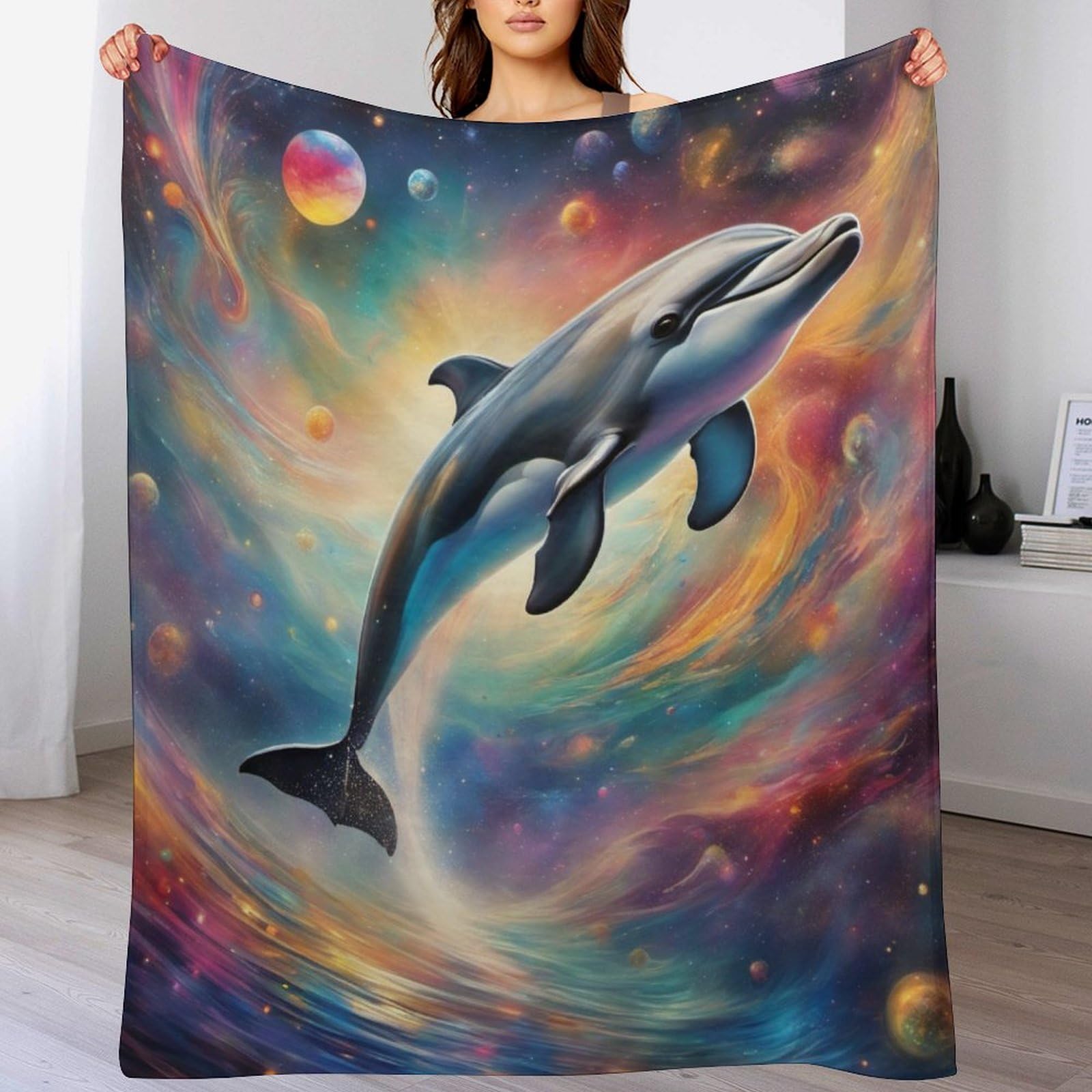 Plaid dauphin en couverture polaire douce pour lit enfant et canapé 100x130