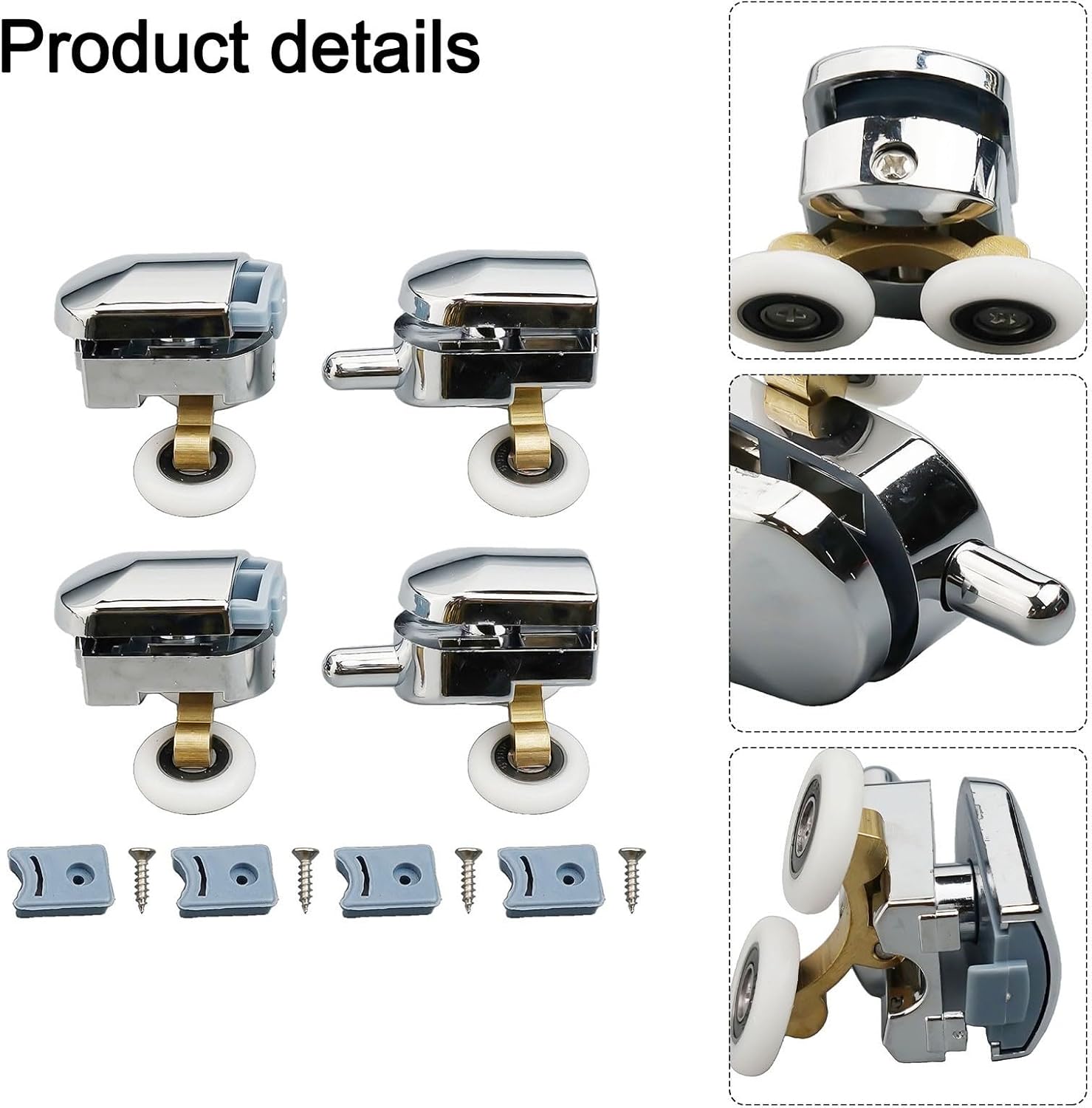 4 Pack Shower Door Rollers Zinc Alloy Twin Top Bottom Wheels Replacement 5-8mm Glass Cabin Enclosure Sliding Screen Hardware Silver Finish Set