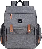 THE LAND Bolsa Mochila Maternidade, Original, Modelo Luxury, Marca d’água LANDUO, Até 7kg, 16 Bolsos Funcionais, Trocador, Ganchinhos, Impermeável, Térmica, Oxford 600D. (Preto) (Cinza)