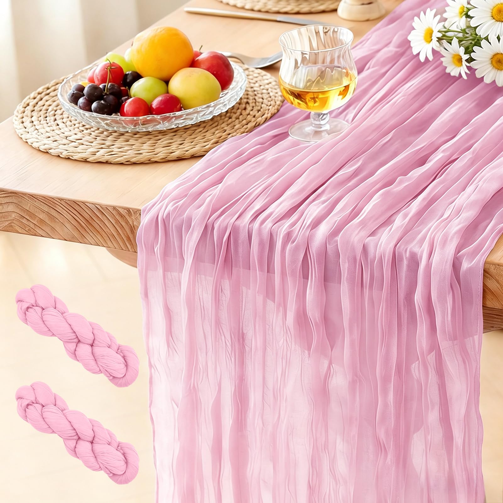Käsetuch Tischläufer, 300 x 90 cm Boho Gaze Tischläufer Cheesecloth Läufer für Hochzeit, Geburtstagsfeiern, Weihnachten und Silvester von Tisch Dekoration