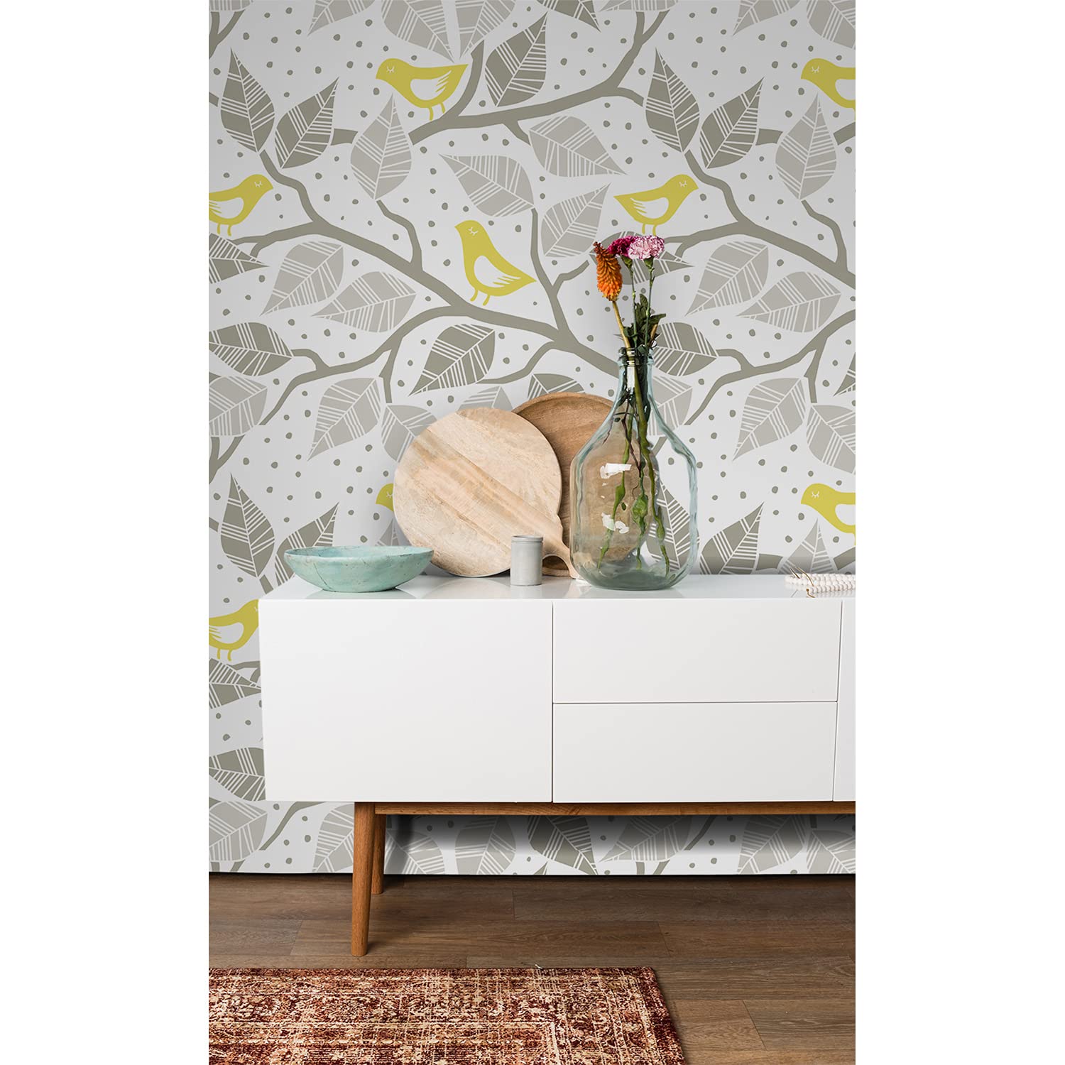 Stickers muraux oiseaux sur branche 416x254 cm pour rénover un meuble ou un grand mur facilement