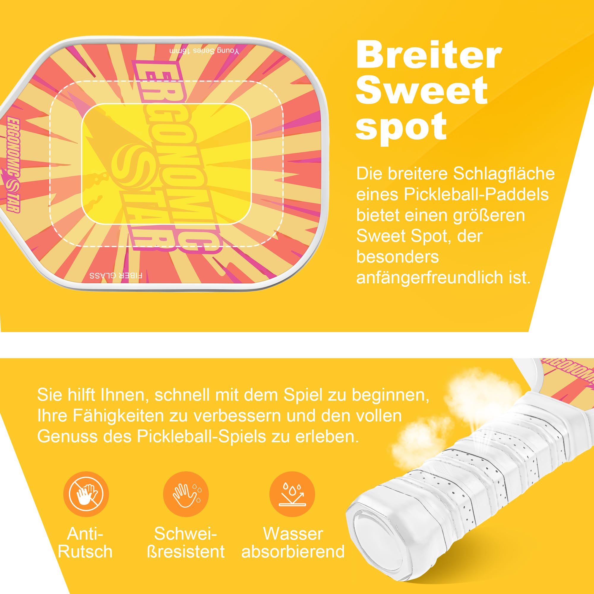 Pickleball Set Fiberglas Pickleball Schläger mit 4 Bällen und Tragetasche Paddel Schutz, Leicht Pick-up-Schläger für Anfänge Drinnen und Draußen
