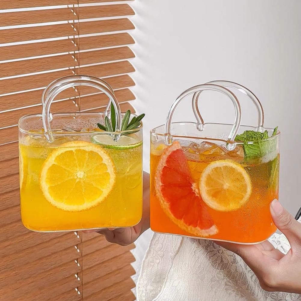 Cocktailgläser in Handtaschenform mit Strohhalm, 770 ml, Borosilikat-Trinkbecher für Cocktails, Saft, Eistee & Partygetränke, 2 Stück