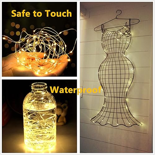 Miniatura 2 de Guirnalda de luces LED de color blanco cálido, funciona con pilas, impermeable, alambre de cobre plateado, 7 pies, 20 luces LED de luna estrellada