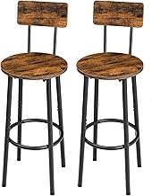HOOBRO Set of 2 Bar Chairs with Backrest, Kitchen Chairs, Bar Stool with Footrest for Kitchen, Living Room, Bar, Easy Assembly, Vintage Brown and Black EBF32BY01