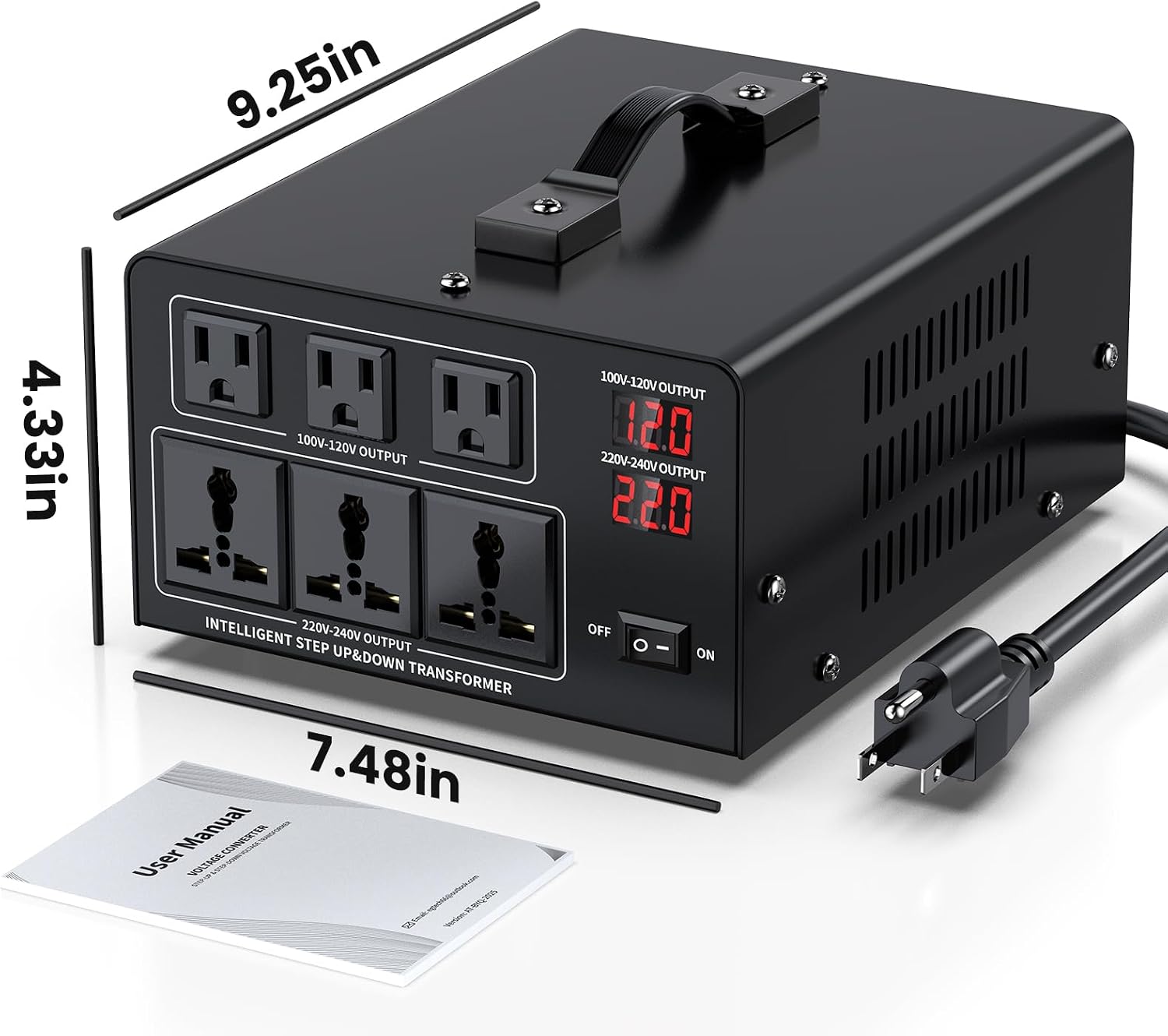 1500W Voltage Converter Transformer Step Up 110V/120V to220V/240V or Step Down 220V to 110V AC Power Converte, Circuit Breaker Protection, 2 US sockets, 2 Universal sockets, LCD Display