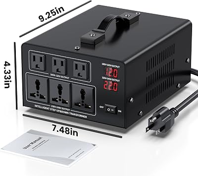 3000W Voltage Converter Transformer Step Up 110V/120V to220V/240V or Step Down 220V to 110V AC Power Converte, Circuit Breaker Protection, 3 US sockets, 3 Universal sockets, LCD Display