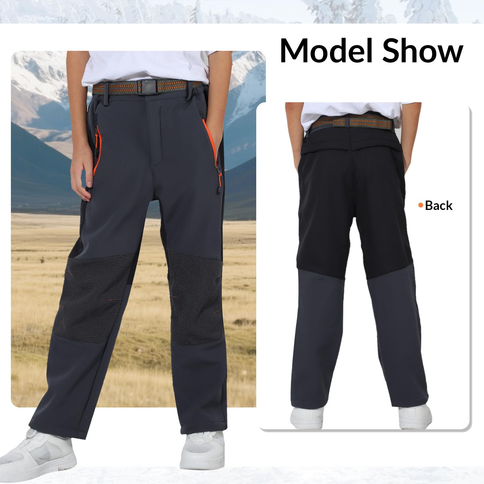 SUKUTU Pantalones de esquí de Invierno Impermeables y Cortavientos para niños, para niños y niñas, Talla Grande, Pantalones de montaña con Forro Polar y cinturón.