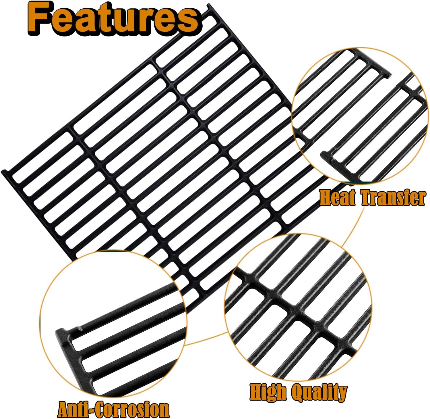 Grill Replacement Parts for Broil King 9865-54 Grill Grates Signet 20 70 90 Broil Mate 1161-54 1551-54 1551-64 1553-64 1651-54 Huntington 6962-64C Grill Parts Cast Iron Cooking Grates Grid 2 Pcs