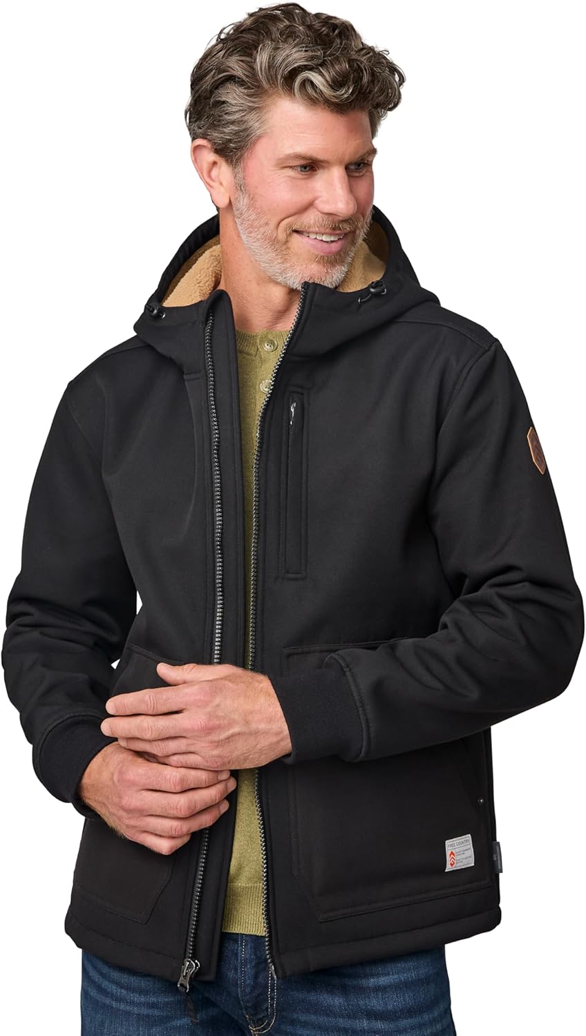 Free Country Men's Softshell Winter Coat Jacket Water & Wind Resistant Sherpa Insulated and Warm Fleece Lined-River Burly