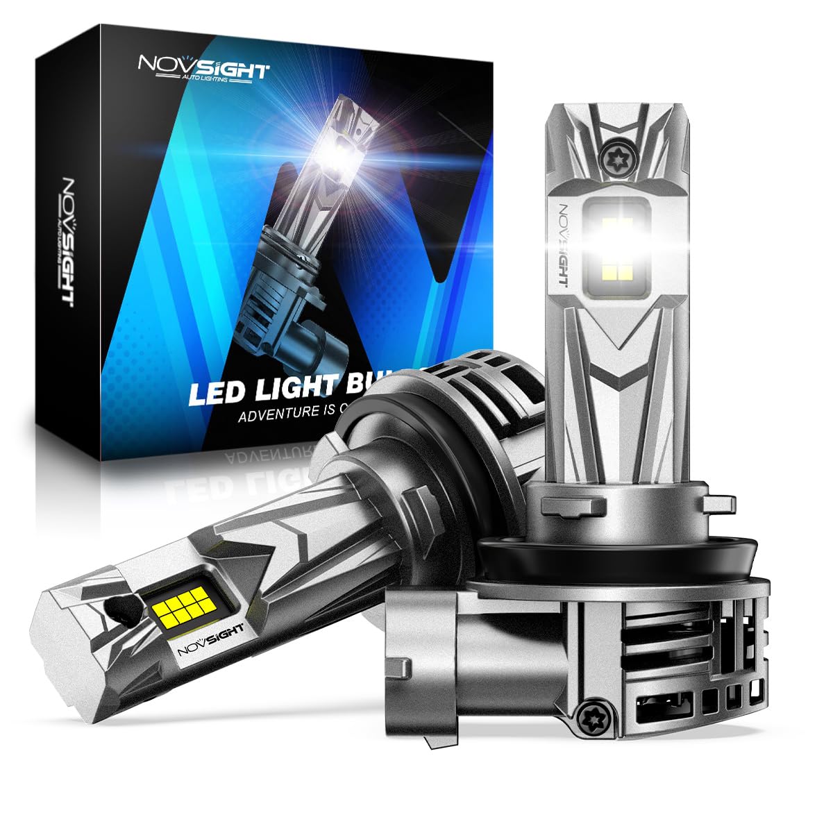 NOVSIGHT Lot de 2 ampoules de phare à DEL H11 – 27 000 lm 1:1, ampoule de phare H11, 600 % blanc froid 6500 K, super lumineuse, kit de conversion d'ampoule H8 H9, Plug and Play, étanchéité IP68