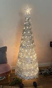 MACTING Kunstkerstboom met verlichting, 1,5 m, gouden dennenboom, kunstkerstboom, opvouwbare pop-up kerstboom met kerstballen, sterpunt, kerstdecoratie, kerstdecoratie
