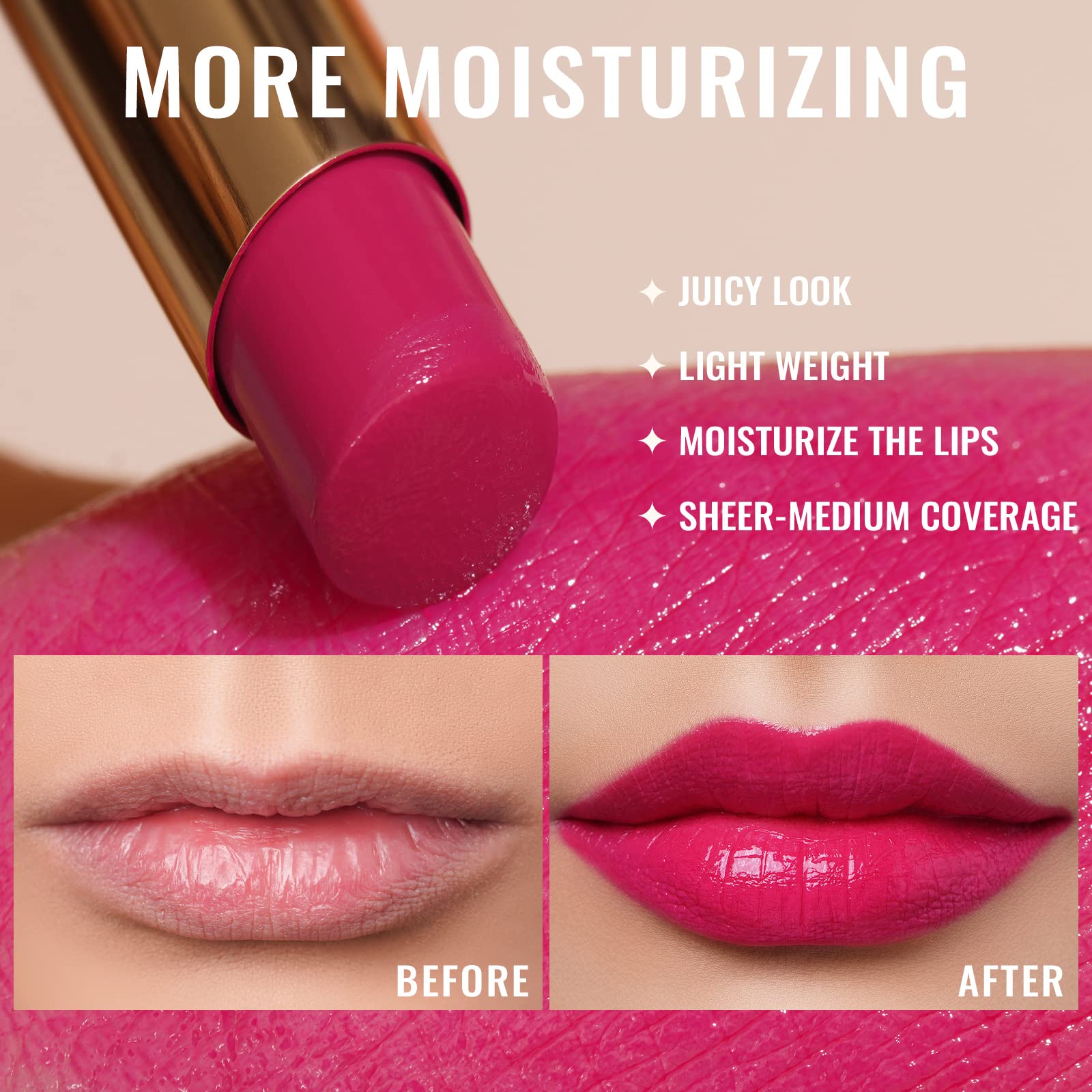 Oulac Rose Pink Lipstick - Moisture Shine Hydrating Lipstick & Tinted Lip Balm for Dry Lips Medium Coverage Lip Colour - Image 4