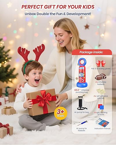 Miniatura 4 de Saco de boxeo inflable para niños, bolsa de boxeo independiente 2 en 1 con juego de lanzamiento de fútbol, juguete de karate taekwondo resistente de