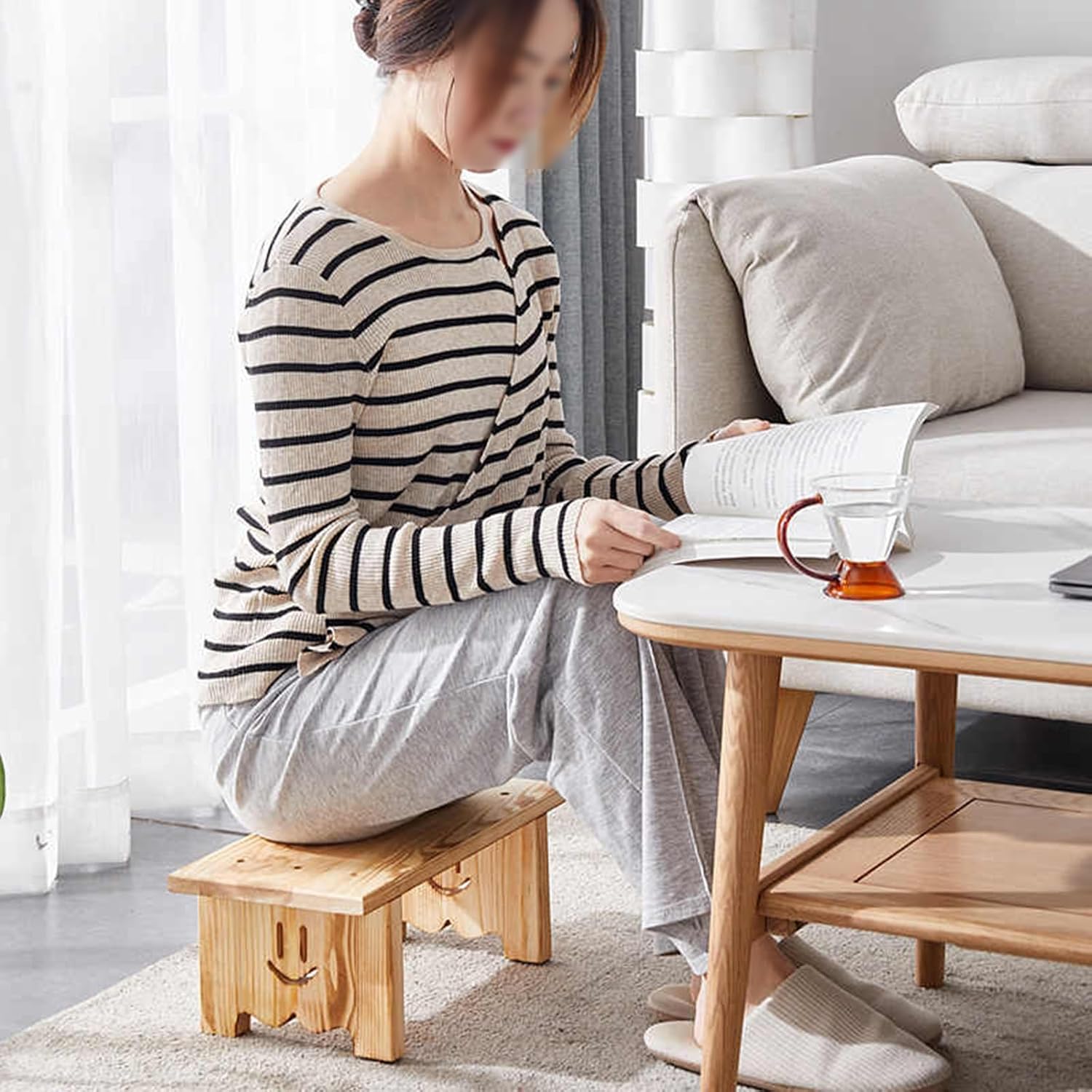 Farmhouse Style Wooden Ottoman, Wooden entryway Bench, Kitchen Seat Dining, with Armless Design and Short Height, Perfect for Indoor Spaces and Entertaining Guests