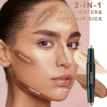 2-In-1 Contour Stick & Highlighter Makeup Stick - Smooth Cream Contour Bronzer Stick For Defining Sculpting Face - Waterproof Long-Lasting Multiuse Makeup stick For Medium Skin Tone