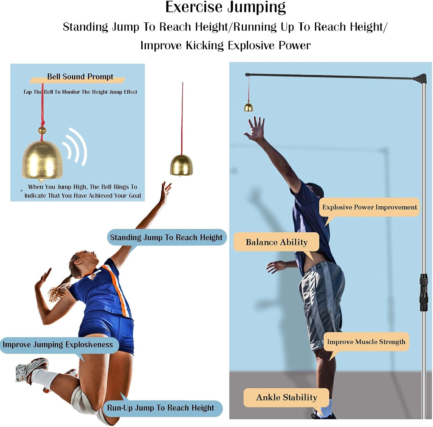 Adjustable Height Vertical Jump Tester,Vertical Jump Training Equipment Tool with Stable Base,for Volleyball Slam Dunk Jump Training Aid