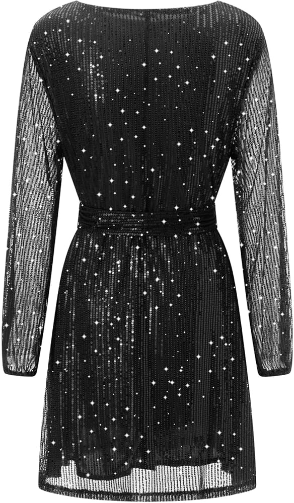 Amazon.com: MBZJSDKHLK Women's Sparkly Sequin Mini Dress Long Sleeve  Glitter Loose Fit Shift Short Dress Party Club Dresses with Belt (A-Black,  S) : Clothing, Shoes & Jewelry