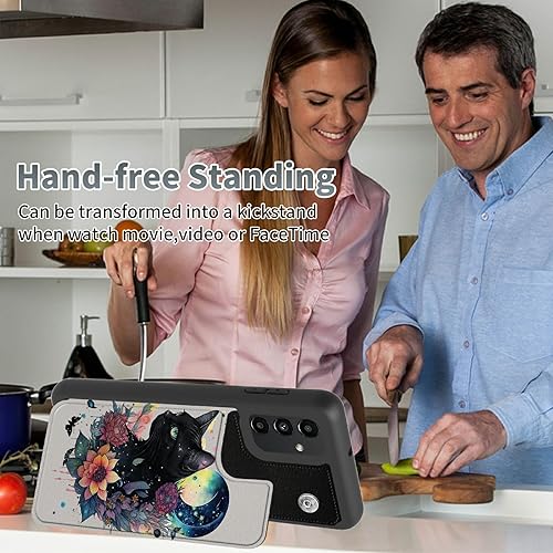 Miniatura 5 de Funda tipo cartera para Samsung Galaxy A14 5G con tarjetero y bloqueo RFID, piel sintética suave, función atril, cierre magnético, funda delgada