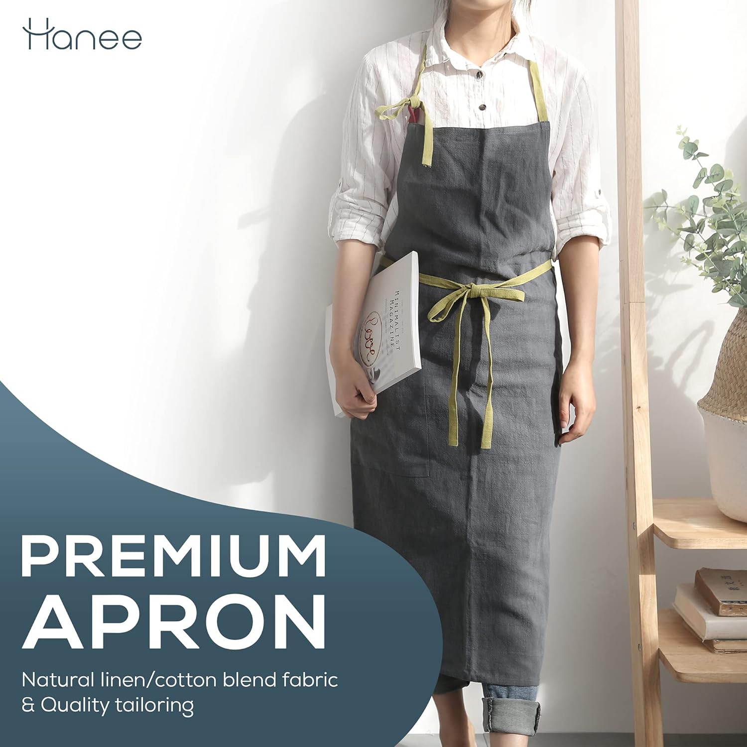HANEE Kitchen Apron for Women & Men (9 Colors) Linen Cooking Aprons with pocket - Image 2
