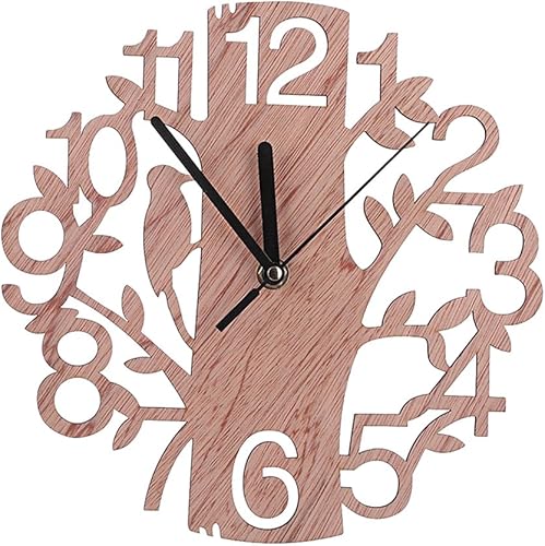 Reloj de pared de árbol de madera redondo creativo, moderno, silencioso, sin tictac, funciona con pilas, diseño de números arábigos, colgante de