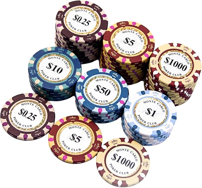 Juego de poker Monte Carlo con 1000 fichas y estuche acrílico miniatura 5
