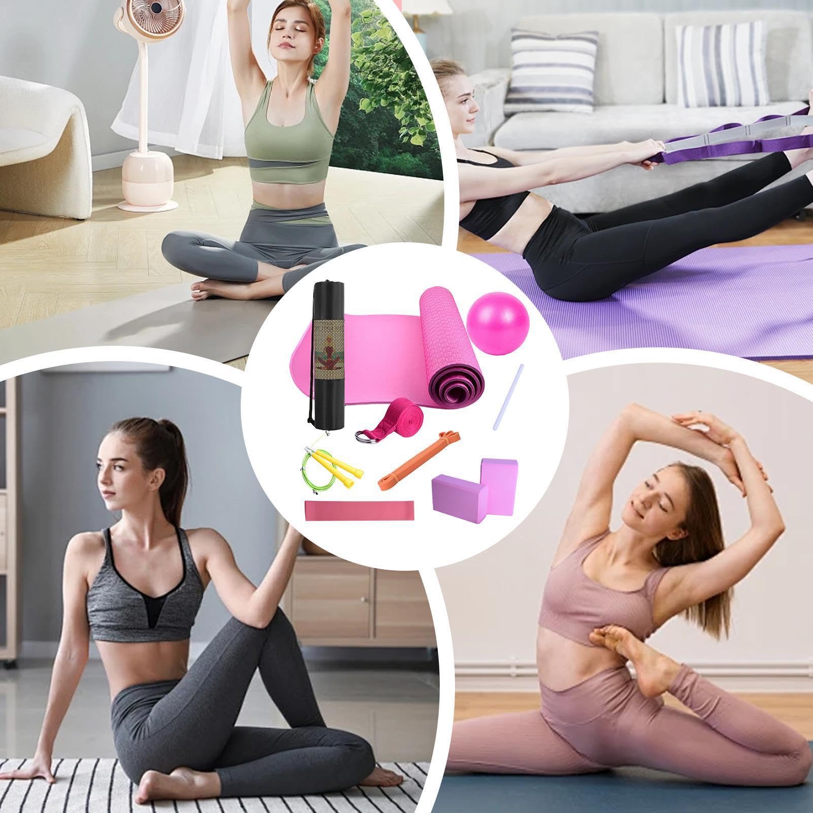 Kit da yoga per allenamento a casa, kit yoga MATTURA ESERIZIO CON BALL YOGA | Banda di resistenza portatile, attrezzatura da esercizio per la palestra di casa Pilates, stretching
