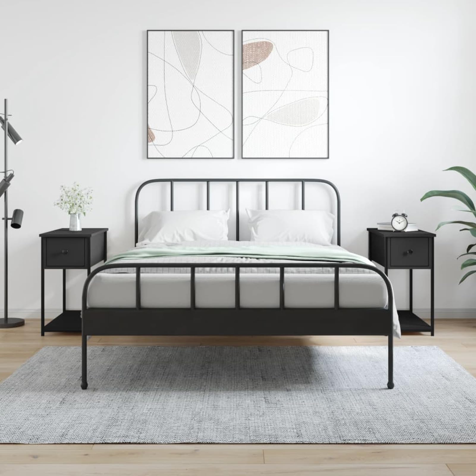 ARKEM Mesitas de Noche 2 uds Madera de ingeniería Negra 30x60x60 cm mesillas de Noche Dormitorio Mesa de cabecera Mesa de Noche