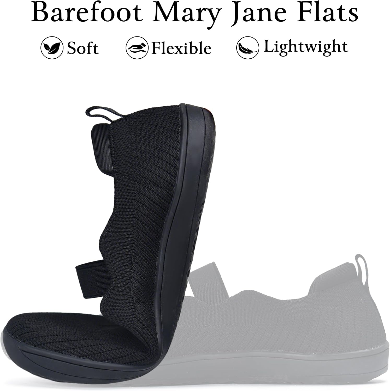Wide Toe Box Mary Jane Flats for Women, Knit Ballet Shoes