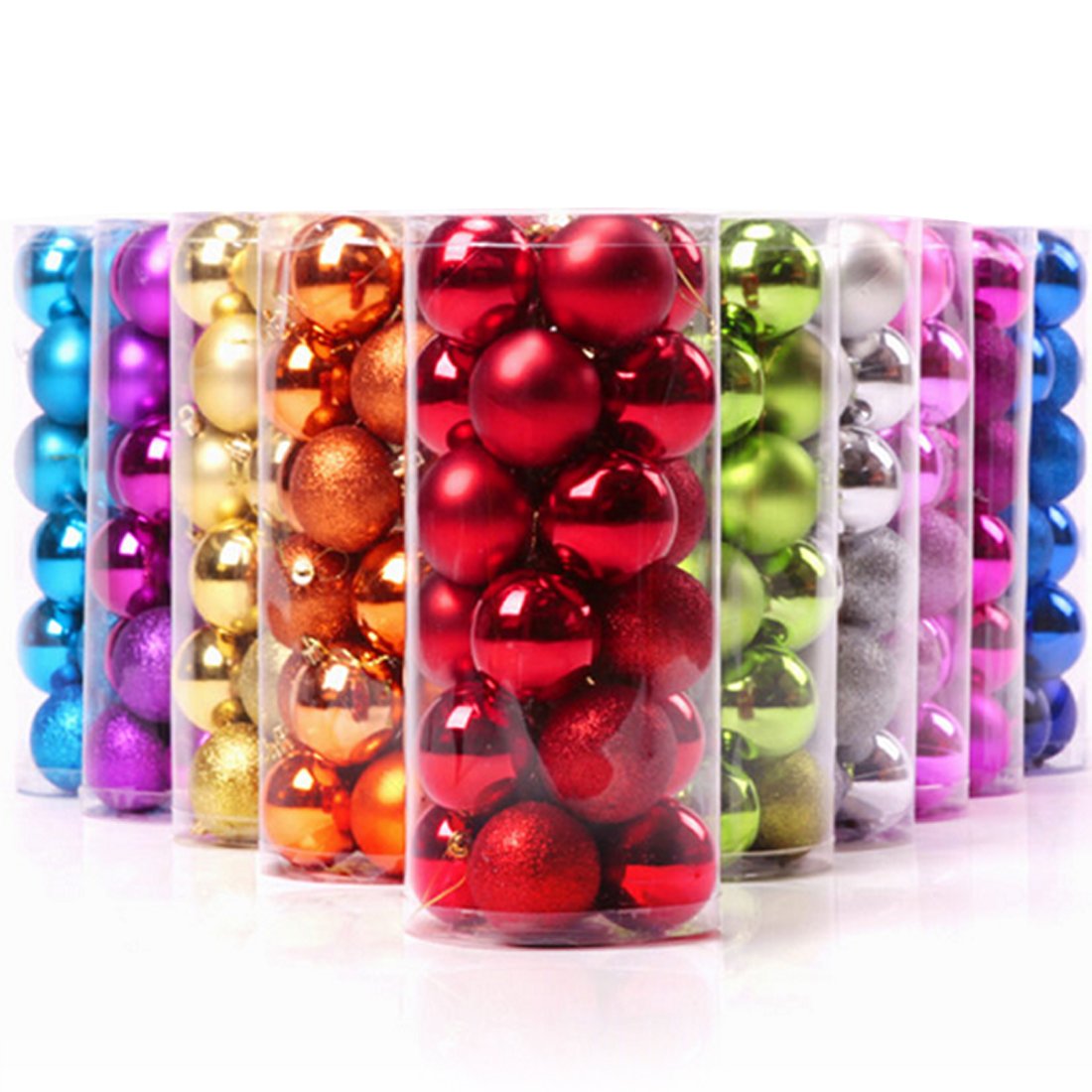 Keysui Gabkey 24Pcs Chic Christmas Baubles Tree Plain Glitter Ornament Ball Decoration 6cm Blue