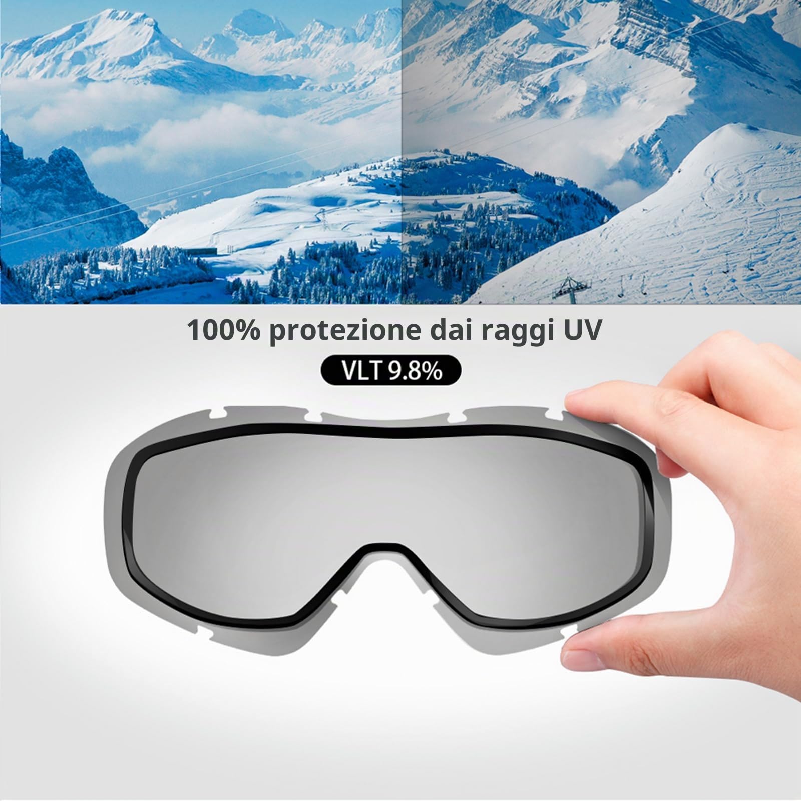 OutdoorMaster OTG - Occhiali da sci e snowboard, unisex, protezione UV 100%