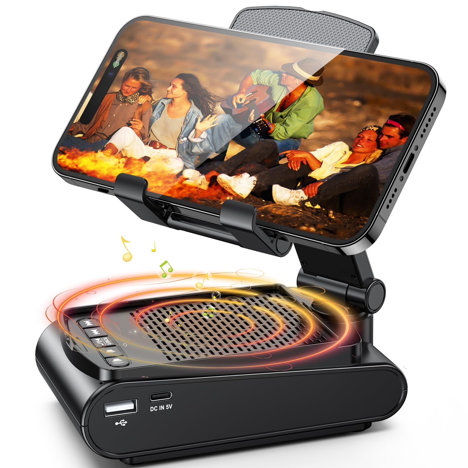 Support Téléphone Bureau avec Enceinte Bluetooth, Anti-Dérapant & Son Surround HD, Tablette Réglable & Portable, Convient pour iPhone/Samsung/iPad, Etc