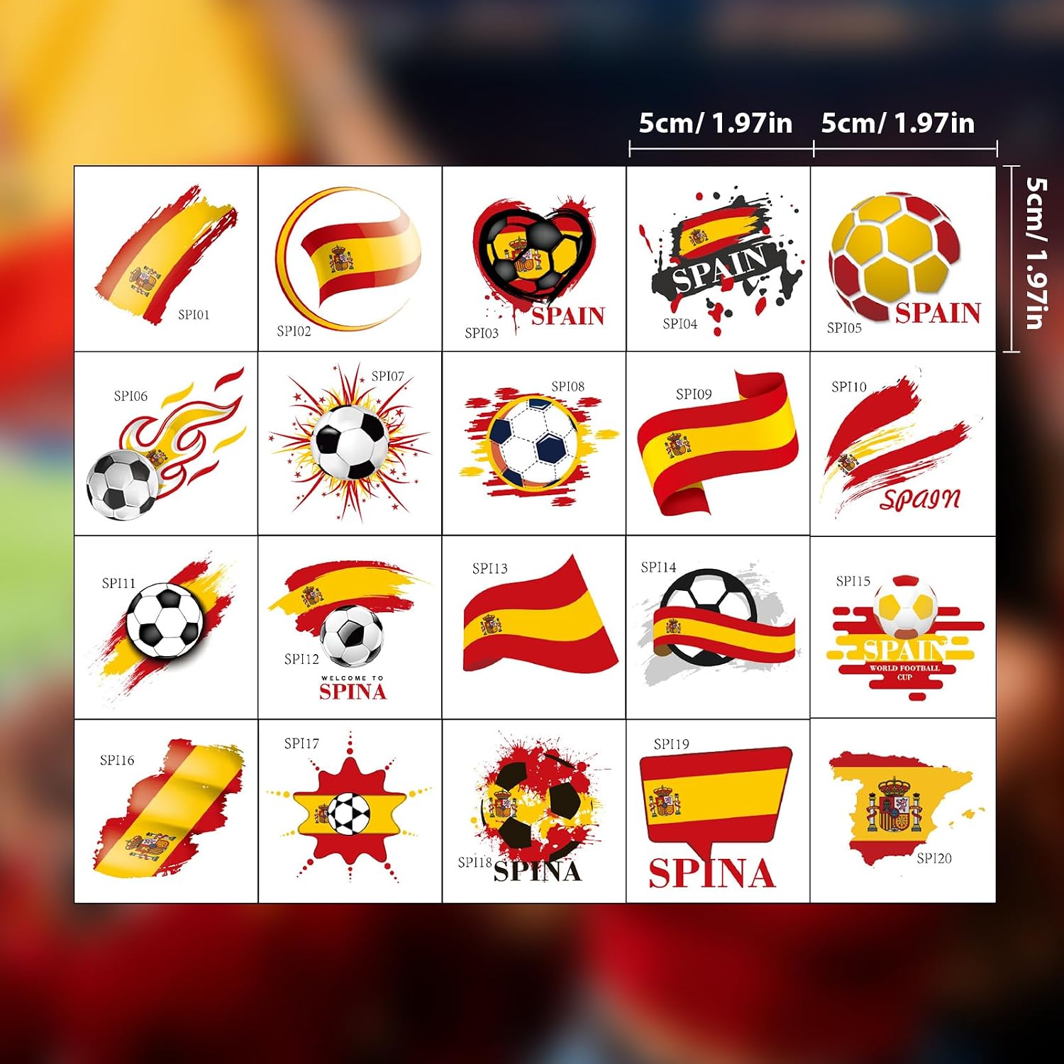 20 Pcs Spain Pre-Cut Soccer Flag Temporary Tattoos Themed Birthday Party Decoration Supplies Favors Football Red Yellow Spain Tattoo Sticker Gift For Game Boy Girls Body Art Decor Q1140-S08 image 4